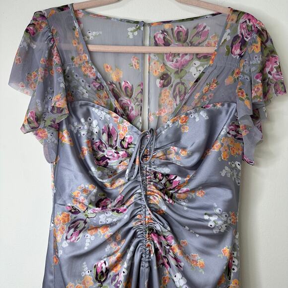 Sz 8 Cinq à Sept Terrence Satin Floral Midi Dress Cocktail Wedding Guest Romance - Picture 11 of 11